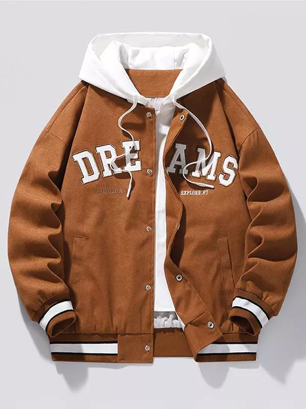 Embroidered Letter Hooded Varsity Jacket