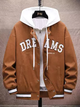 Embroidered Letter Hooded Varsity Jacket