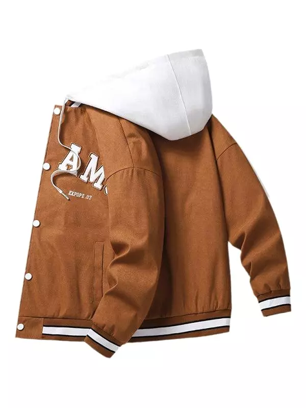 Embroidered Letter Hooded Varsity Jacket