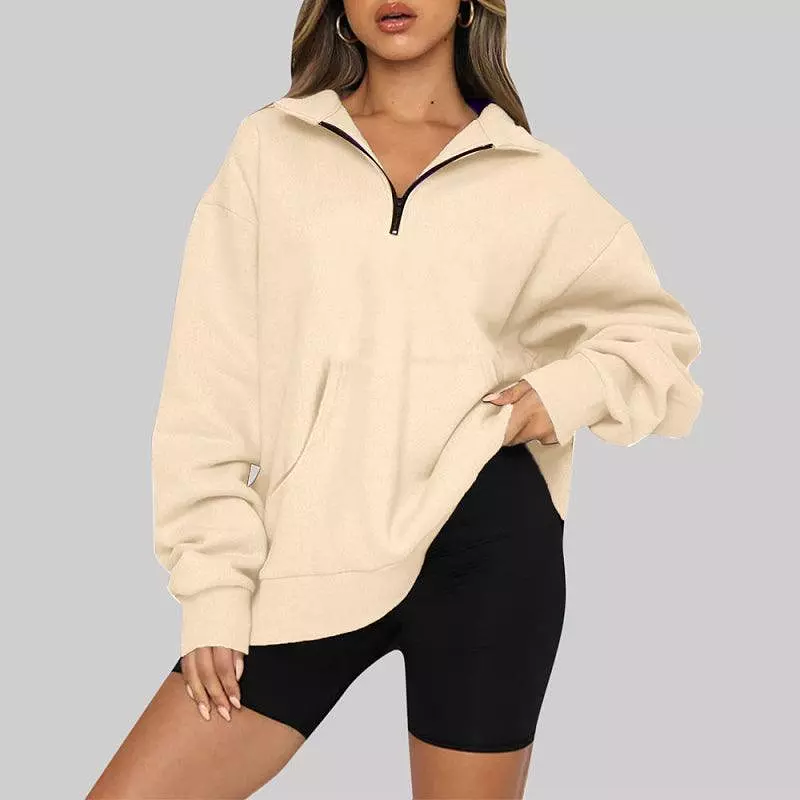 Front Pocket Zipper Women Sweatshirt