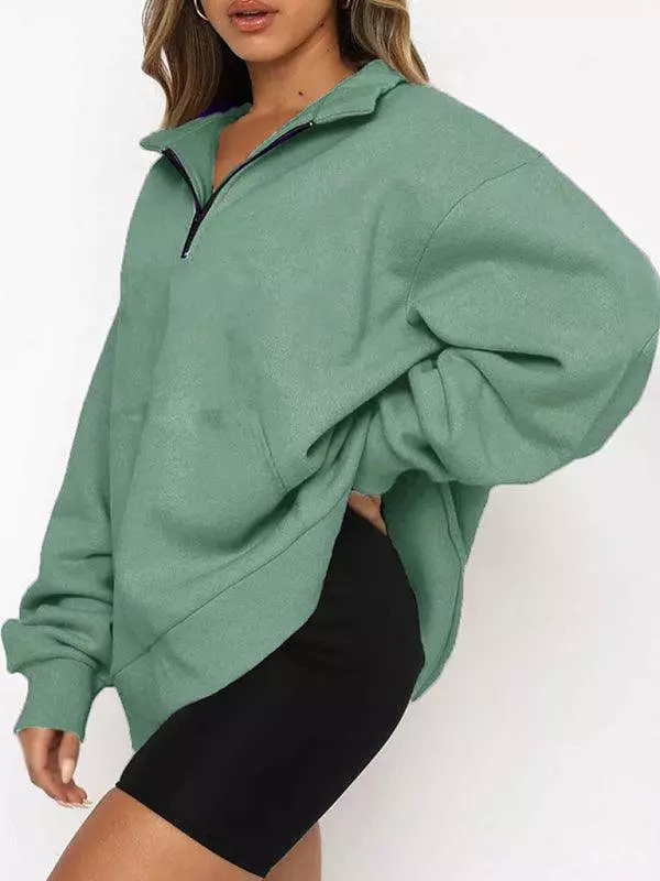 Front Pocket Zipper Women Sweatshirt