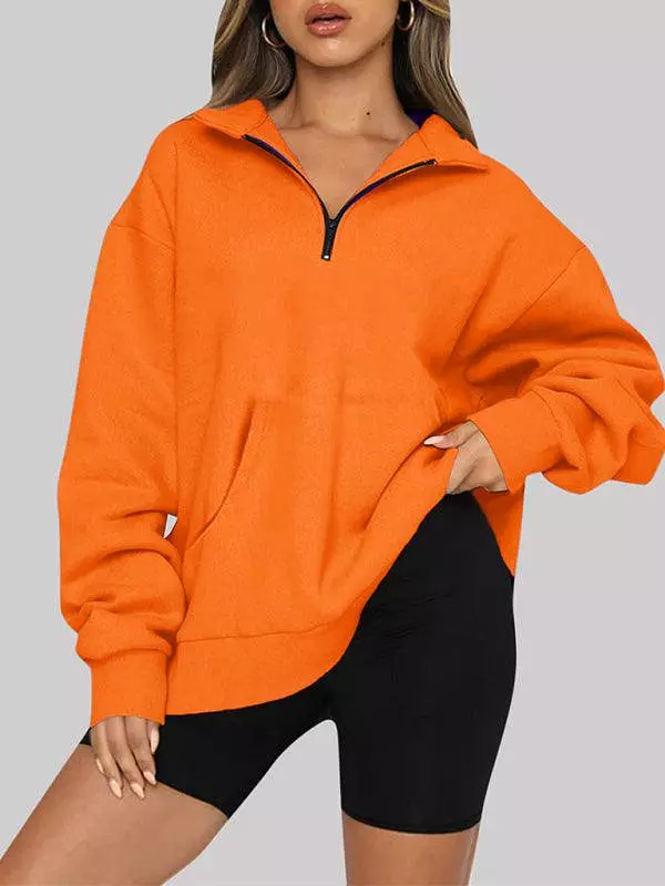 Front Pocket Zipper Women Sweatshirt