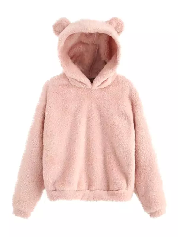 Fur Bunny Ear Women Hoodie