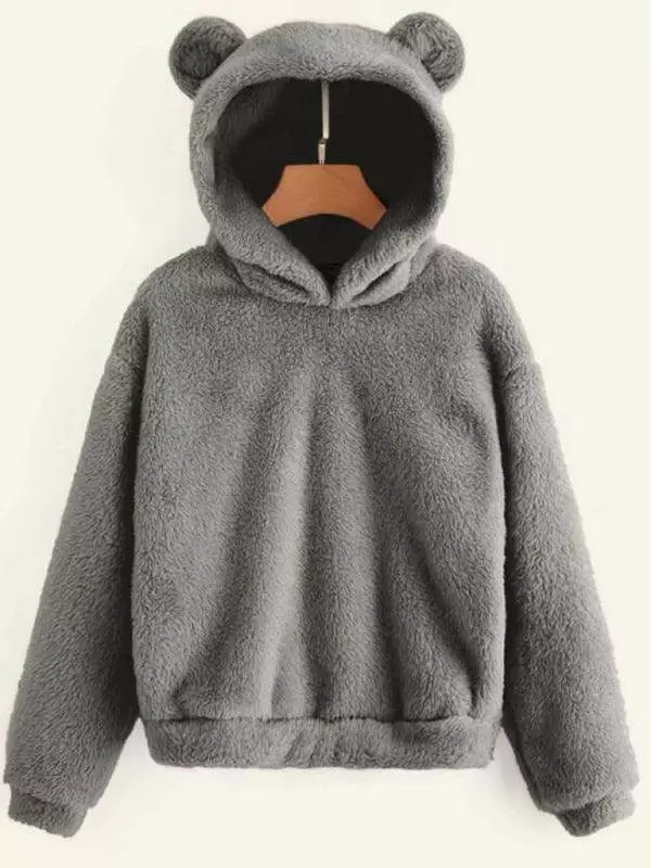 Fur Bunny Ear Women Hoodie