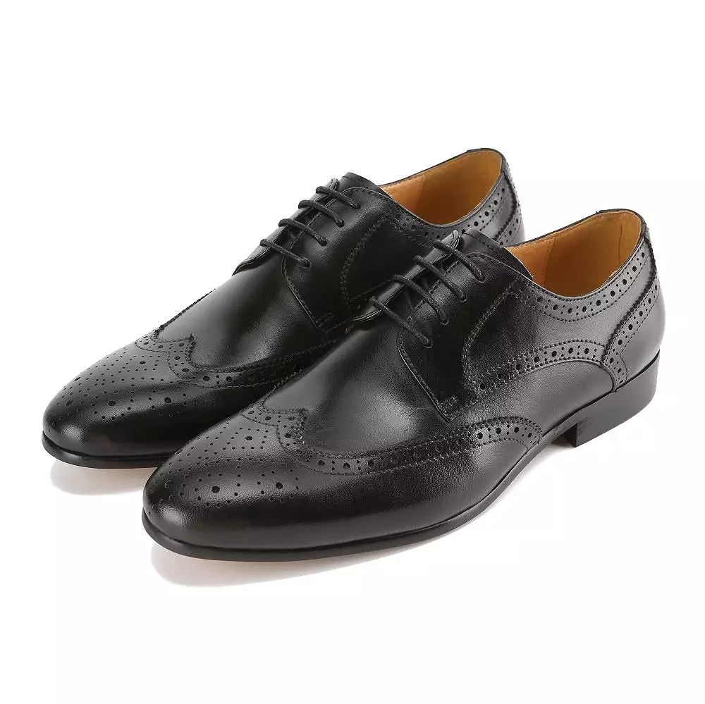 Gino Vitale Men's Handcrafted Genuine Leather Brogue Wingtip Medallion Dress Shoe