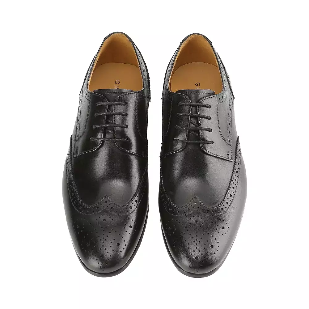 Gino Vitale Men's Handcrafted Genuine Leather Brogue Wingtip Medallion Dress Shoe