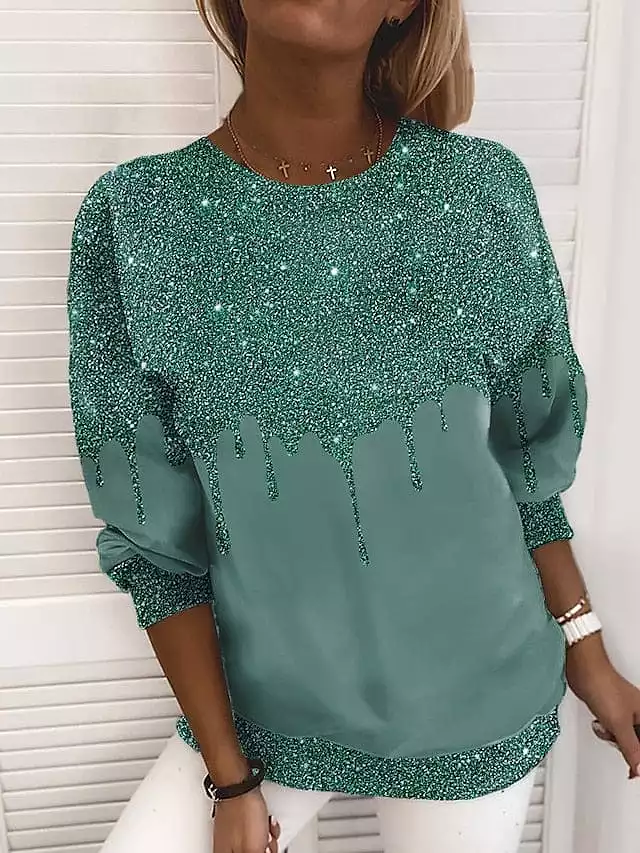 Glittery Plus Size Printed Sweatshirt for Women