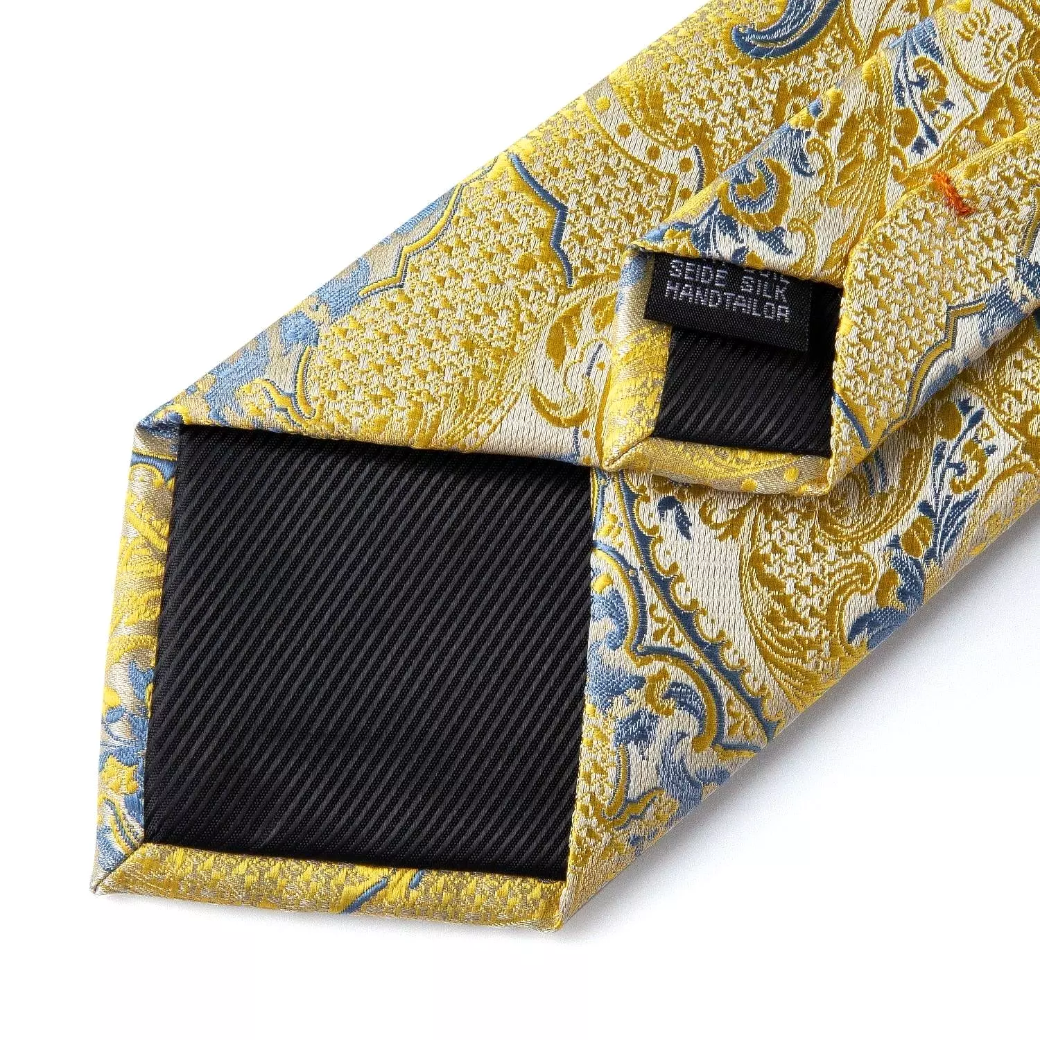 Gold Blue Paisley Necktie Set