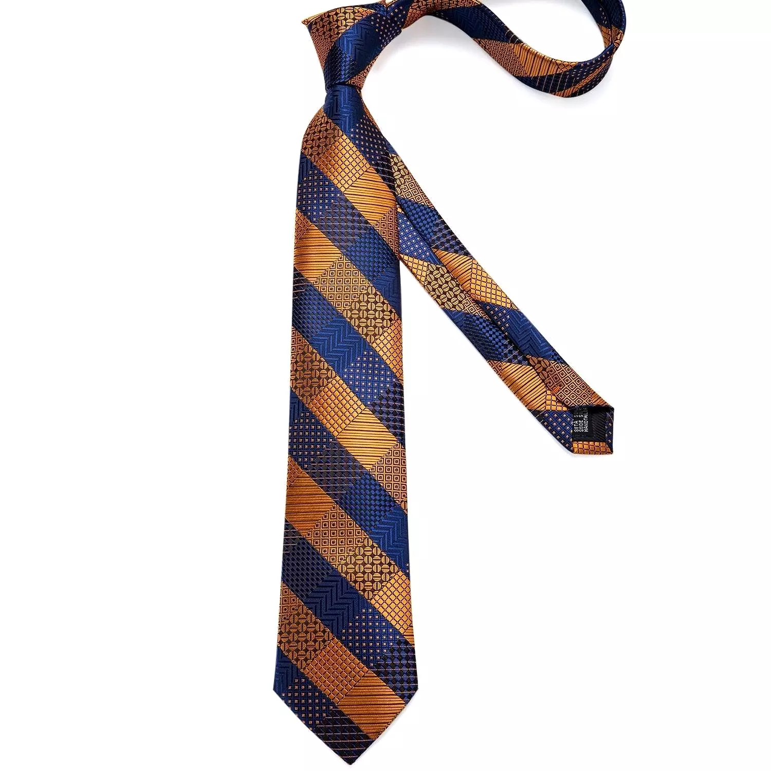 Gold Blue Striped Silk Necktie Set