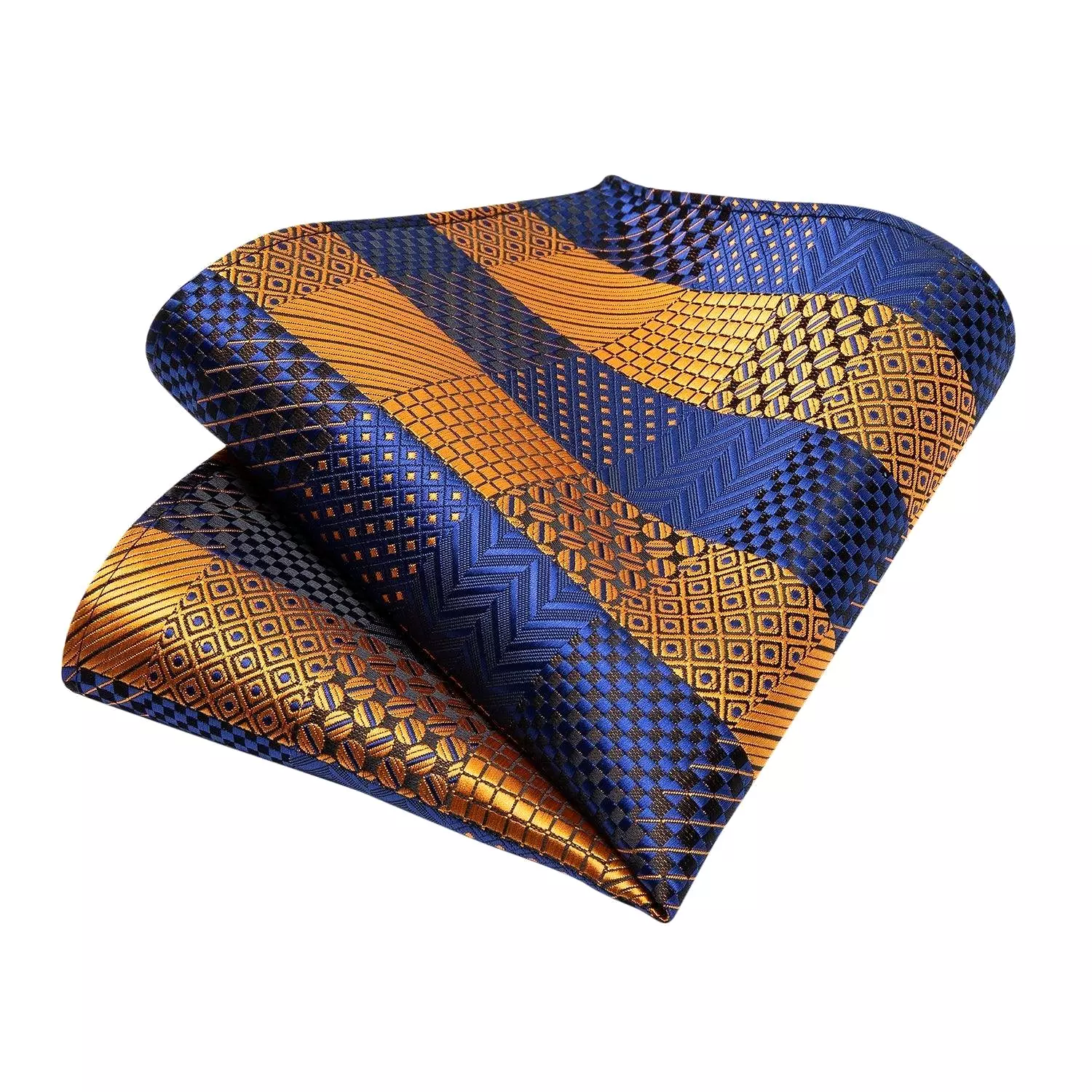 Gold Blue Striped Silk Necktie Set