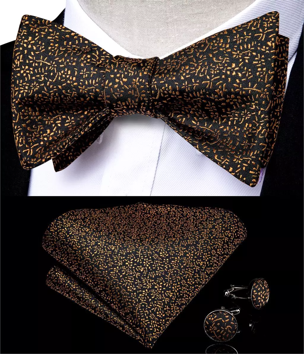 Golden Leaves Silk Bow Tie Set