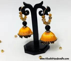 Golden Yellow Silk Dangler Party Wear Jhumkas