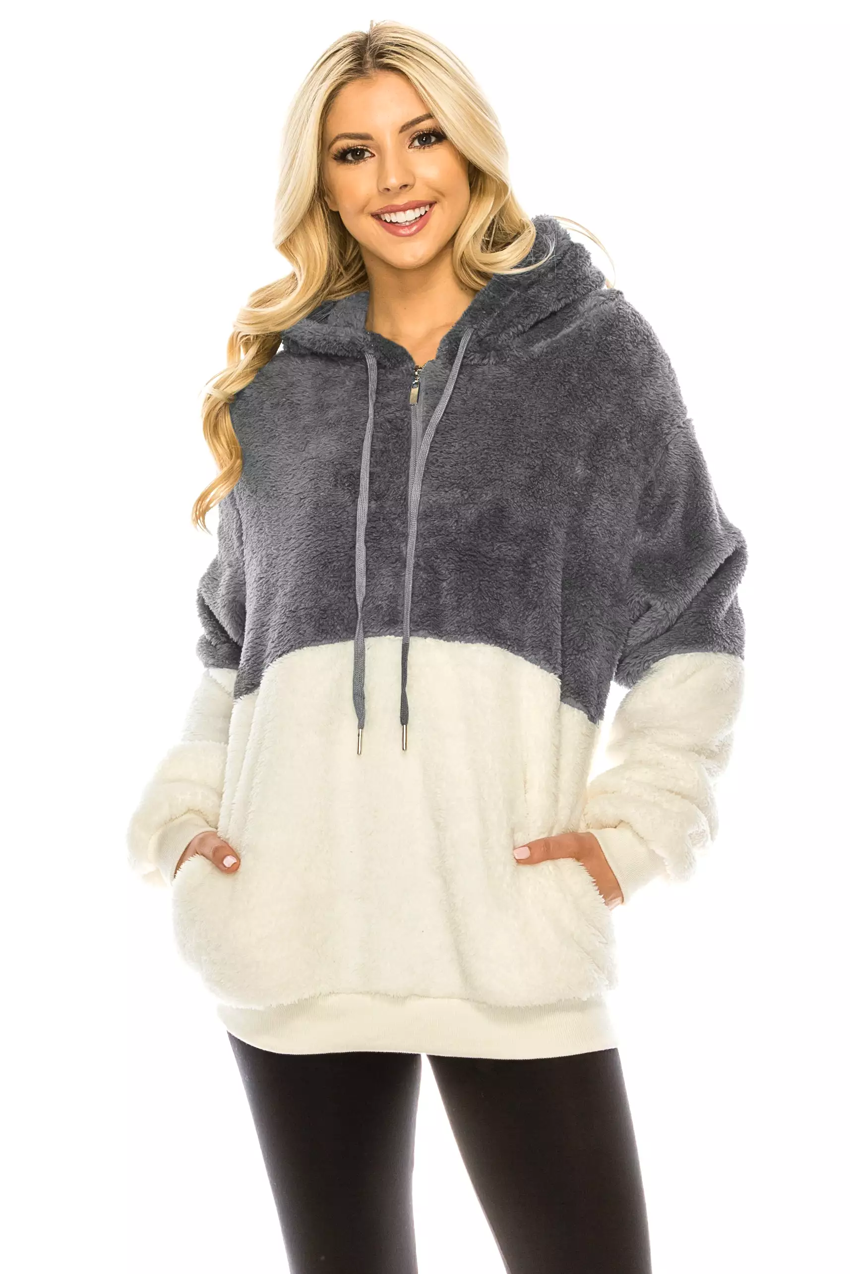 Haute Edition Women's Colorblock and Solid 1/4 Zip Sherpa Hoodie