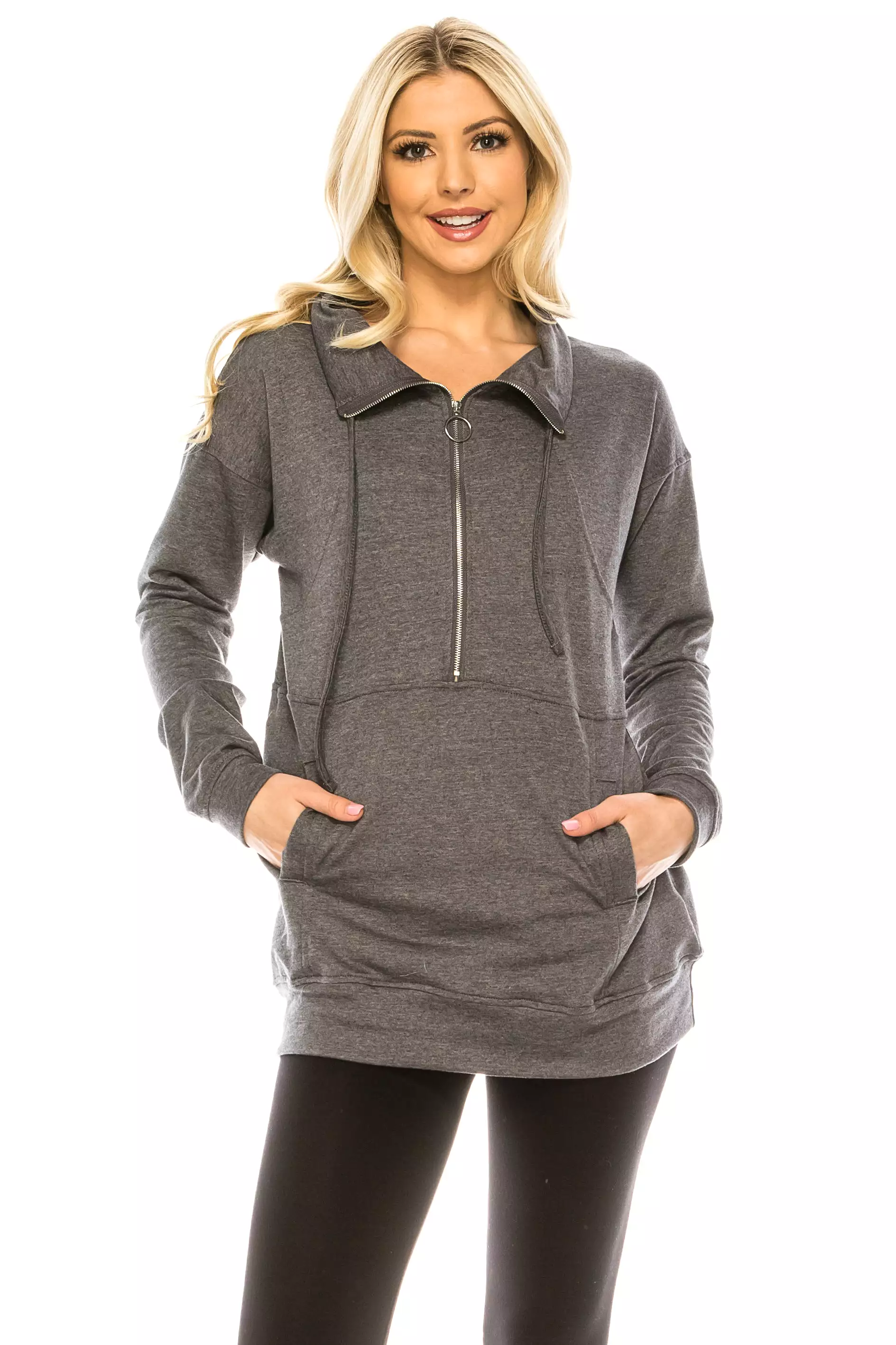 Haute Edition Women's Half Zip Slouchy Pullover Sweatshirt with Plus