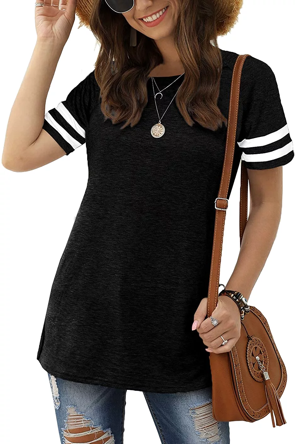 Haute Edition Women's Short Sleeve Varsity Stripe Casual Summer Top