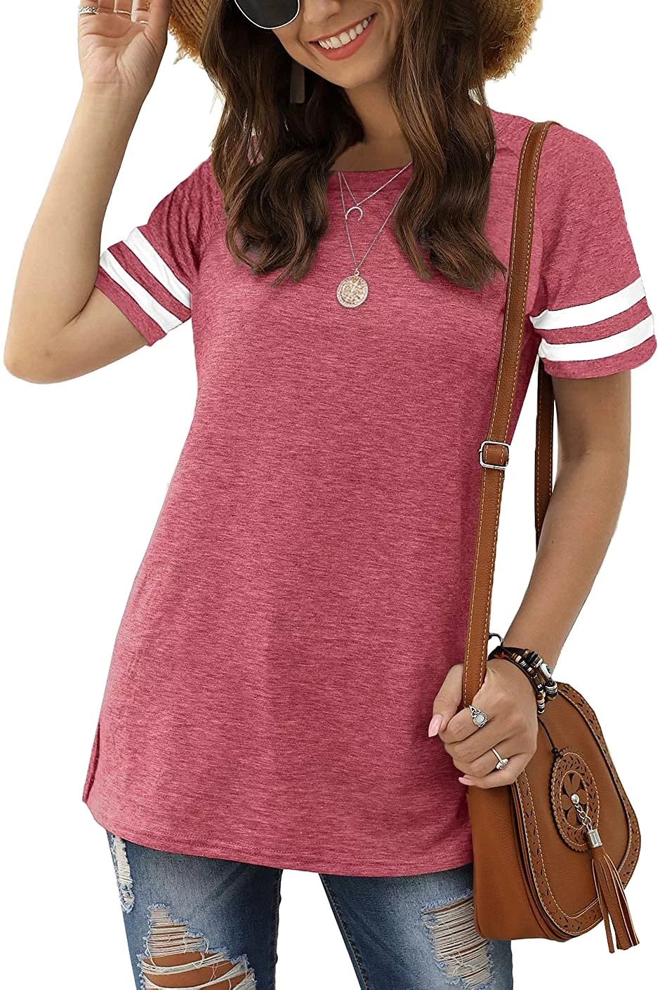 Haute Edition Women's Short Sleeve Varsity Stripe Casual Summer Top