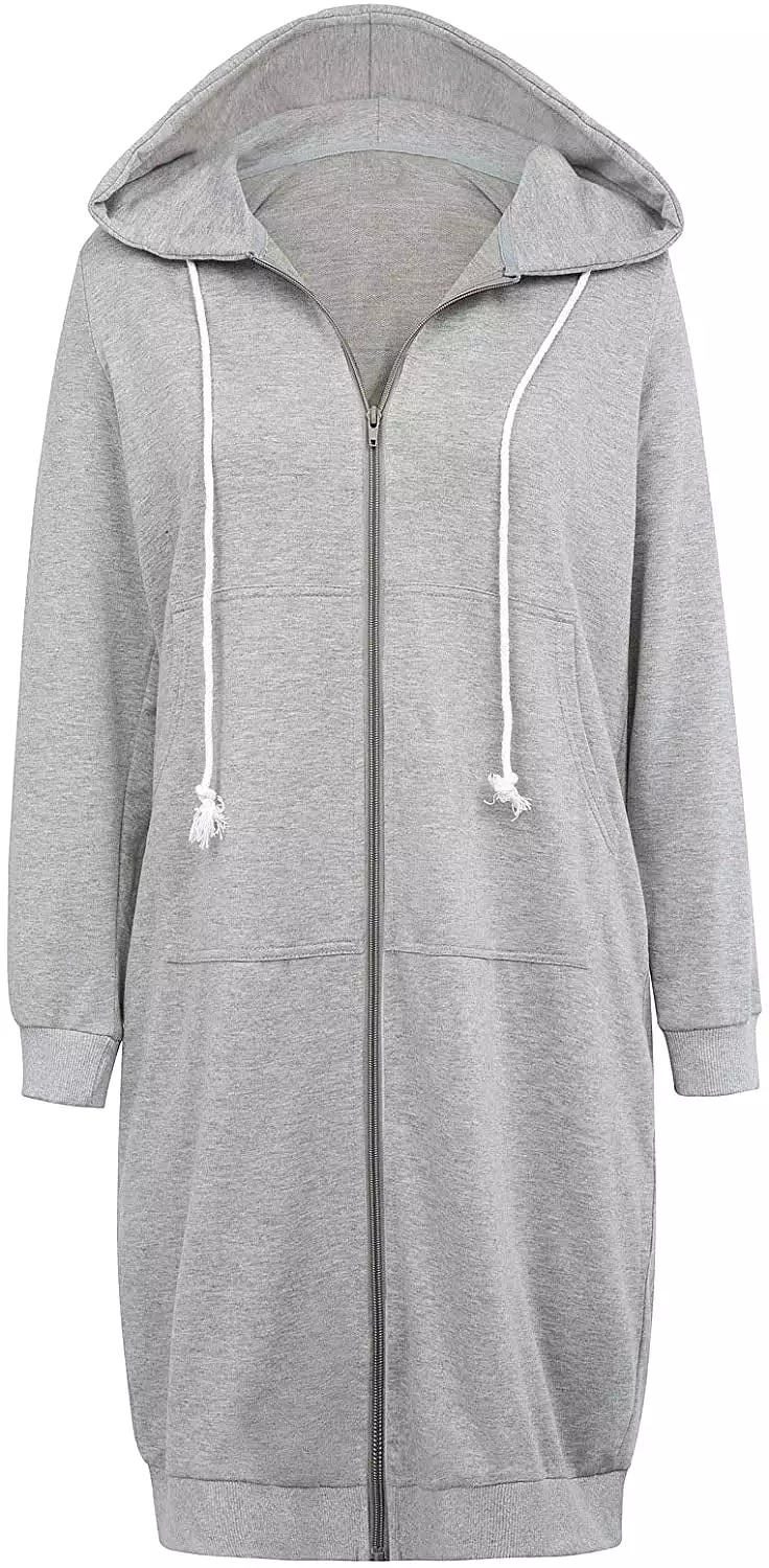 Haute Edition Women's Tunic Long Length Full Zip Hooded Sweatshirt Hoodie