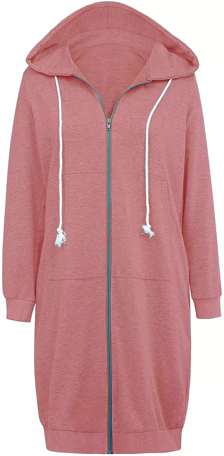 Haute Edition Women's Tunic Long Length Full Zip Hooded Sweatshirt Hoodie