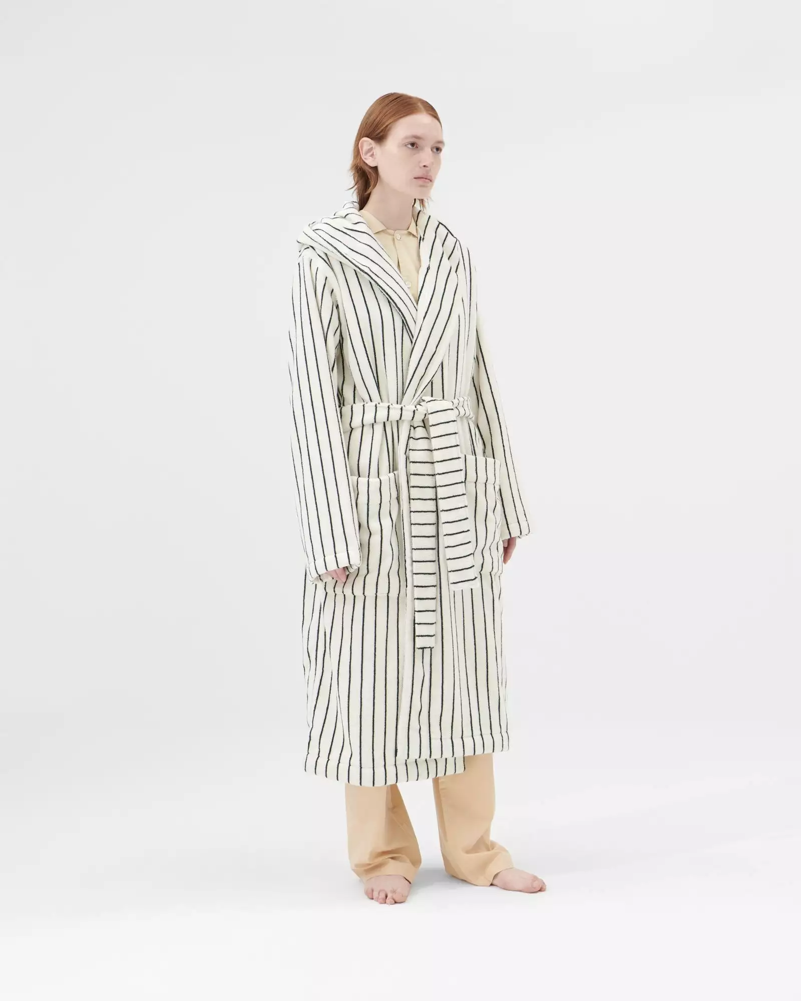 Hooded Bathrobe in Racing Green Stripes