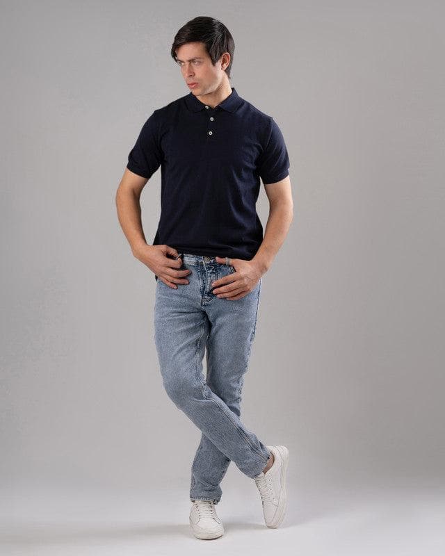 KNIT POLO SHIRT  - NAVY