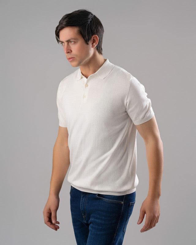 KNIT POLO SHIRT  - OFF WHITE