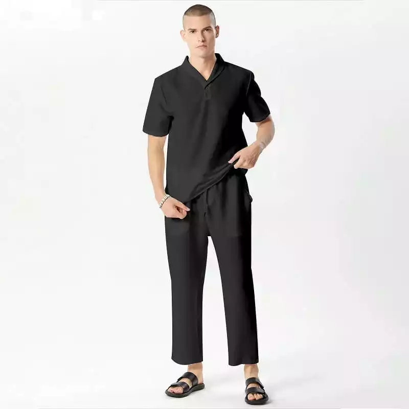 Korean Short Sleeve Shirt and Drawstring Pants for Men XL S4449865