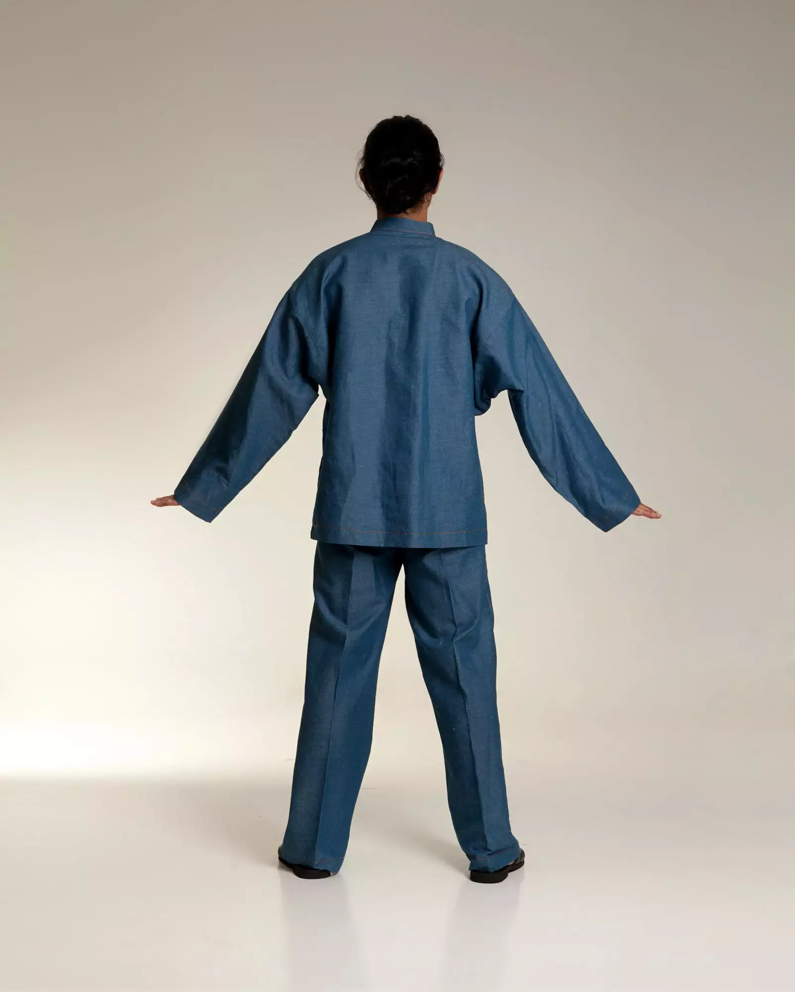 Linen Denim Baju Melayu Set (Steel Blue)