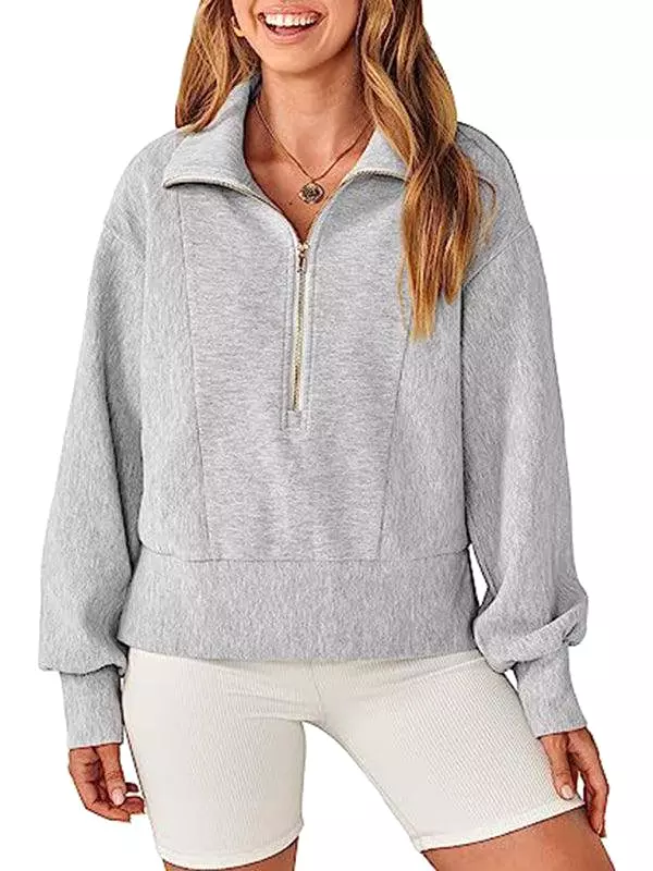 Loose Zipper Neck Women Sweatshirt