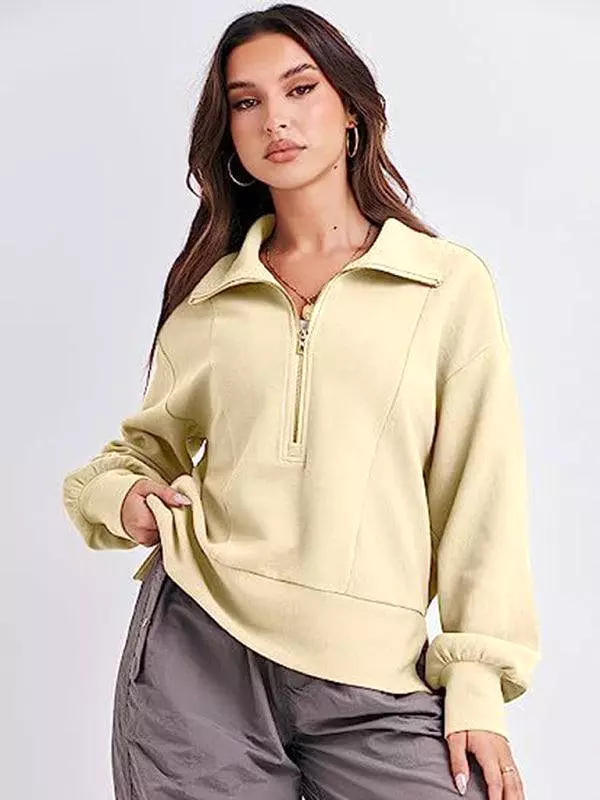 Loose Zipper Neck Women Sweatshirt