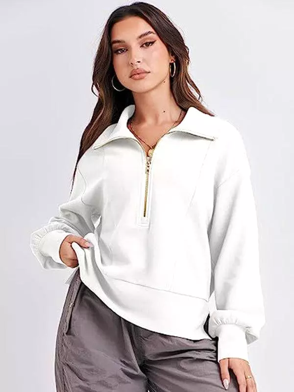 Loose Zipper Neck Women Sweatshirt