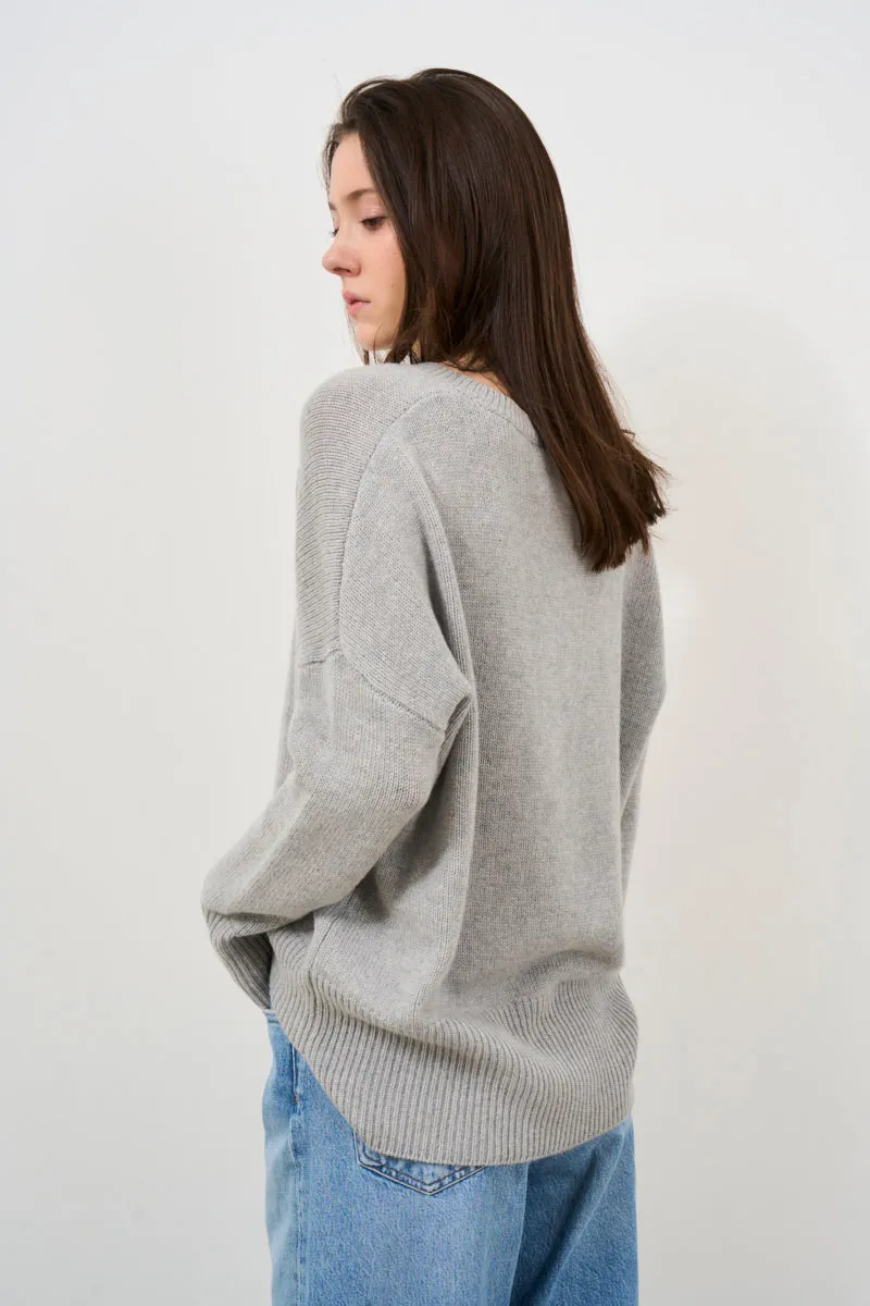 Maglione donna girocollo grigio