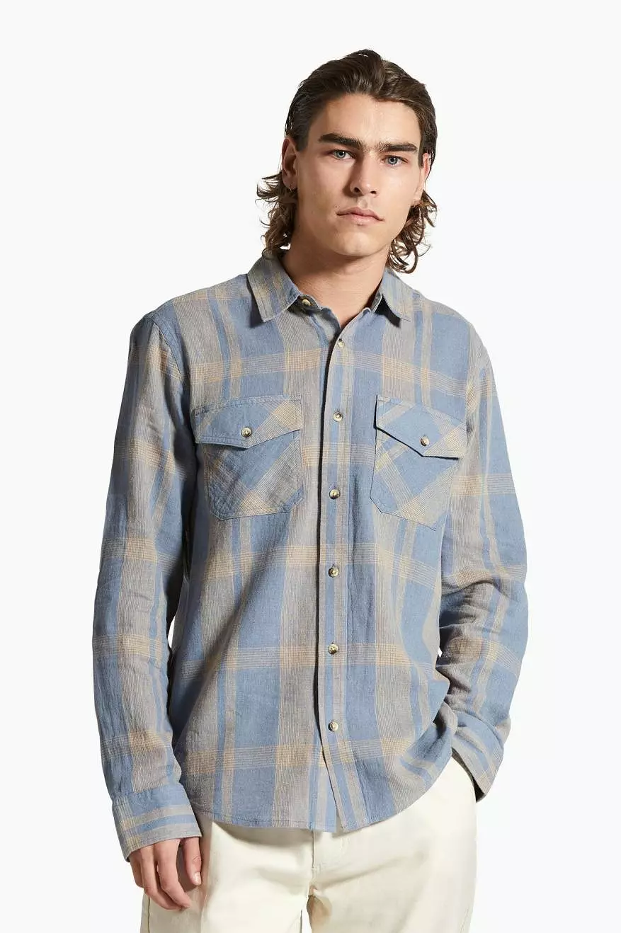 Memphis Linen Blend L/S Shirt - Flint Stone Blue/Sand