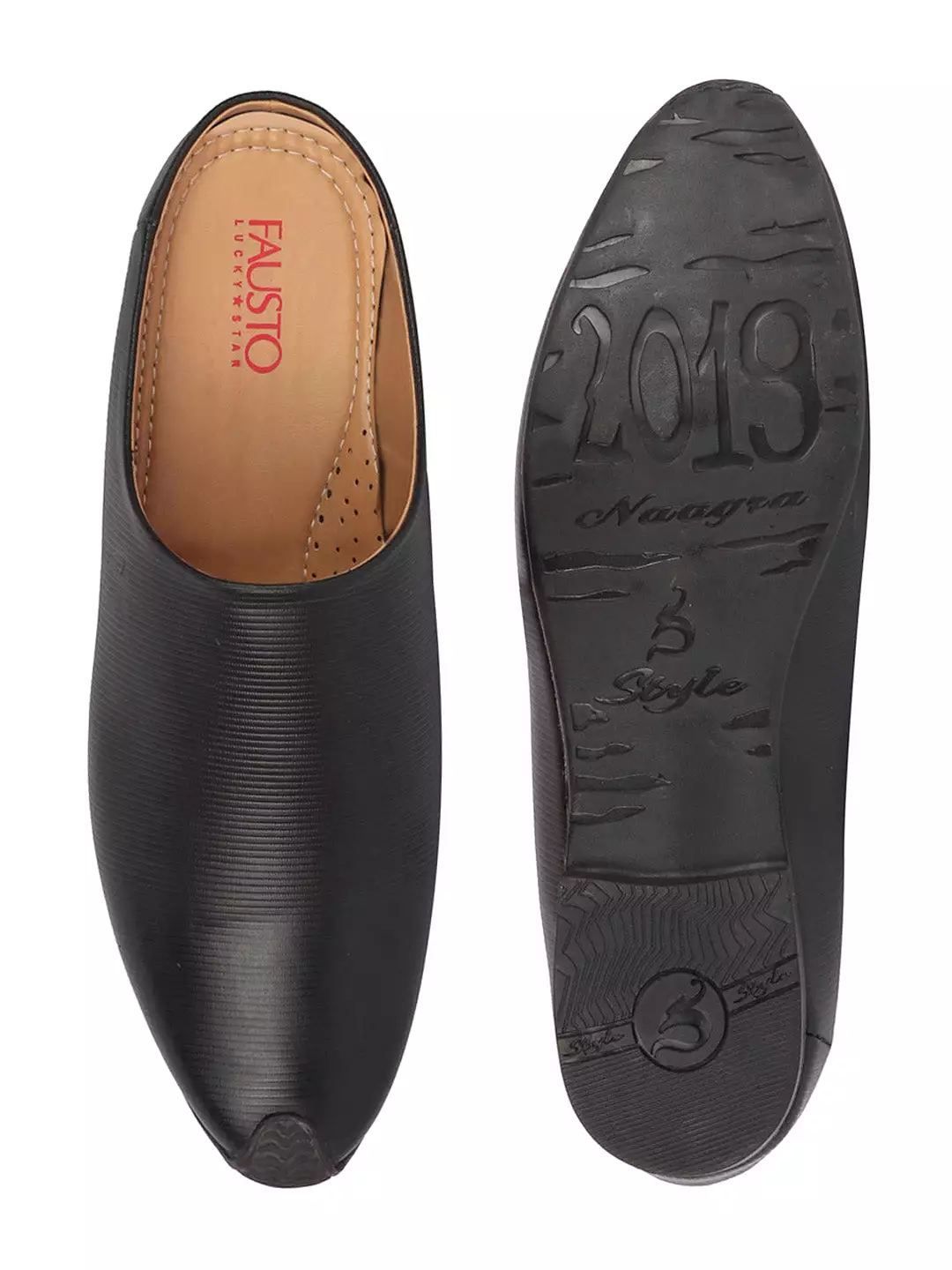 Men Black Back Open Classic Design Textured Slip-On Ethnic Juttis and Mojaris