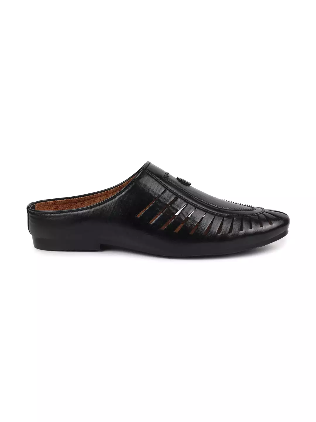 Men Black Back Open Laser Cut Ethnic Juttis & Mojaris