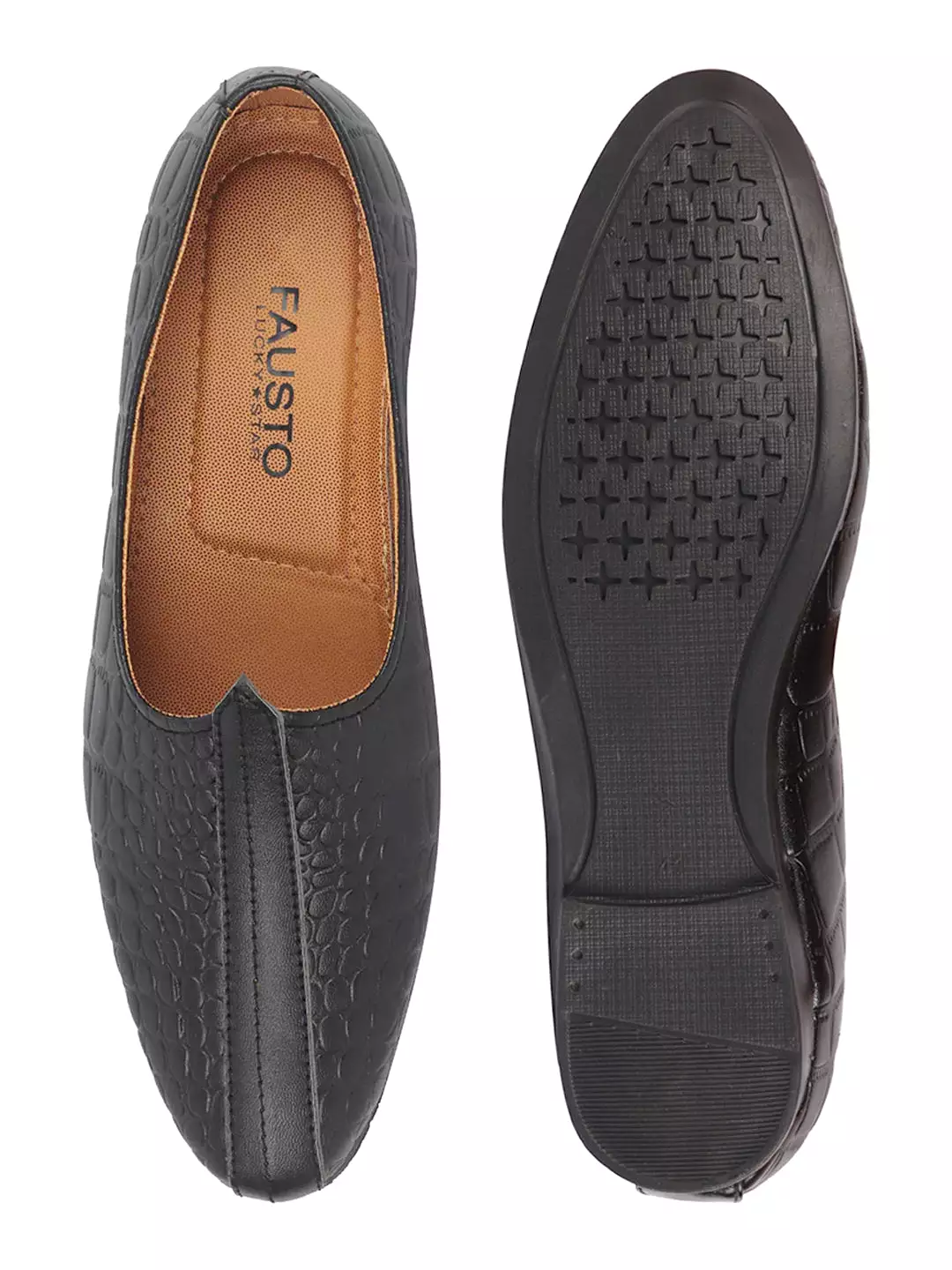 Men Black Ethnic Slip-On Juttis