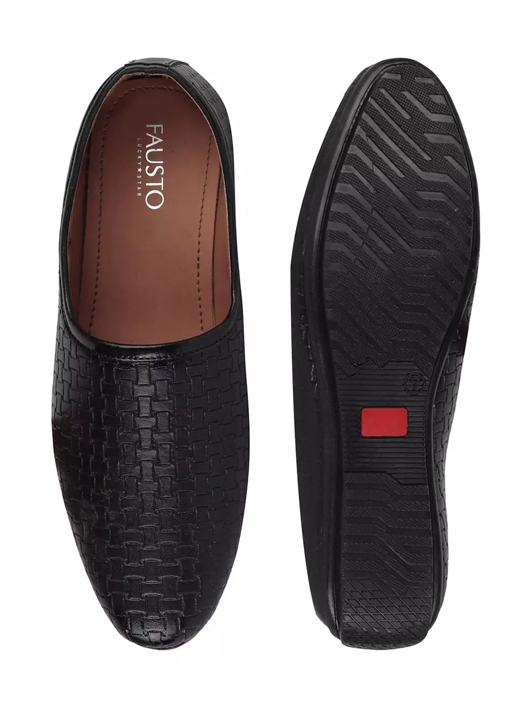 Men Black Ethnic Slip-On Regular Styling Jutis & Mojaris