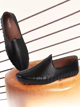 Men Black Ethnic Slip-On Stitched Jutis & Mojaris