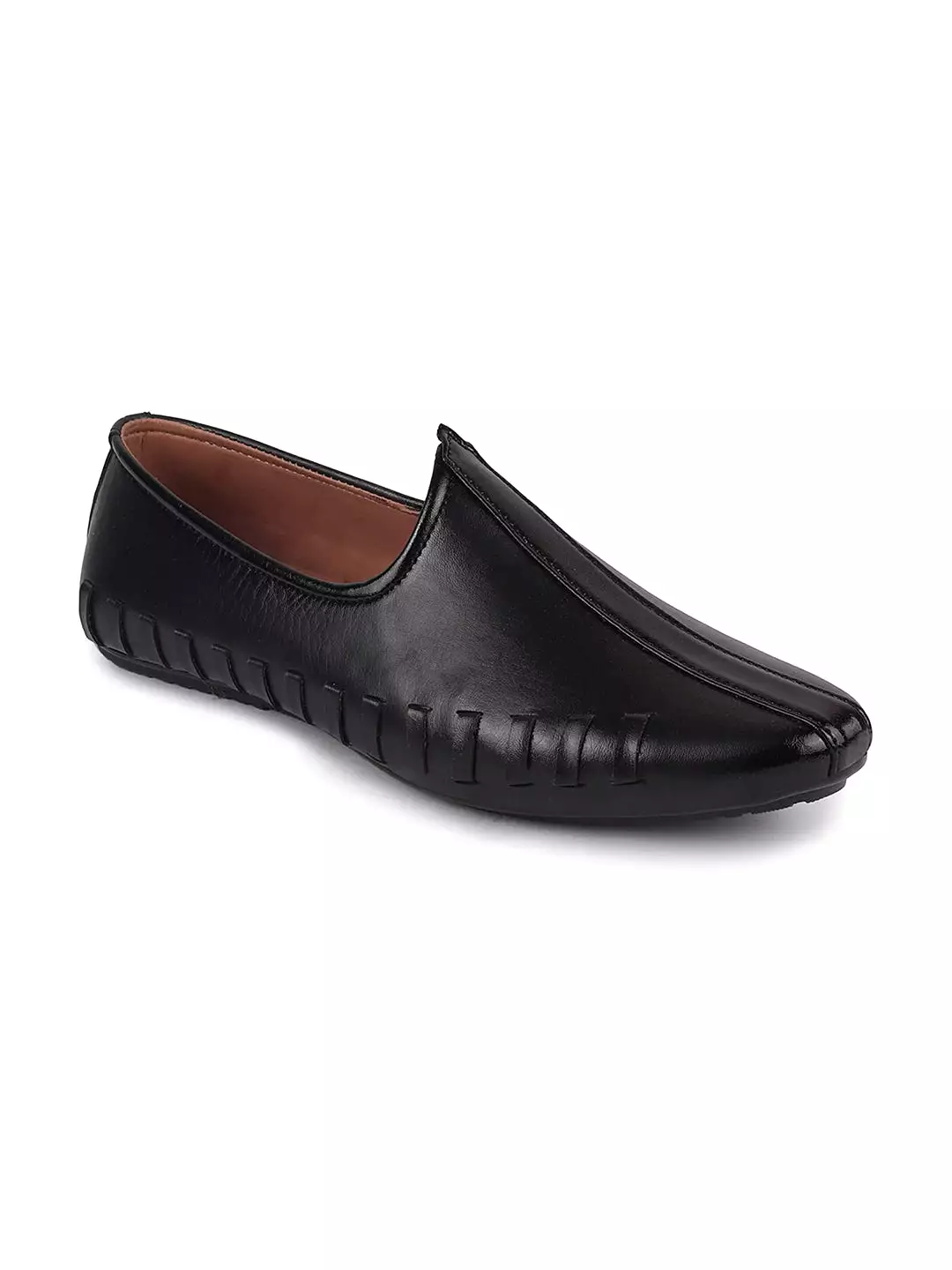 Men Black Ethnic Slip-On Stitched Jutis & Mojaris