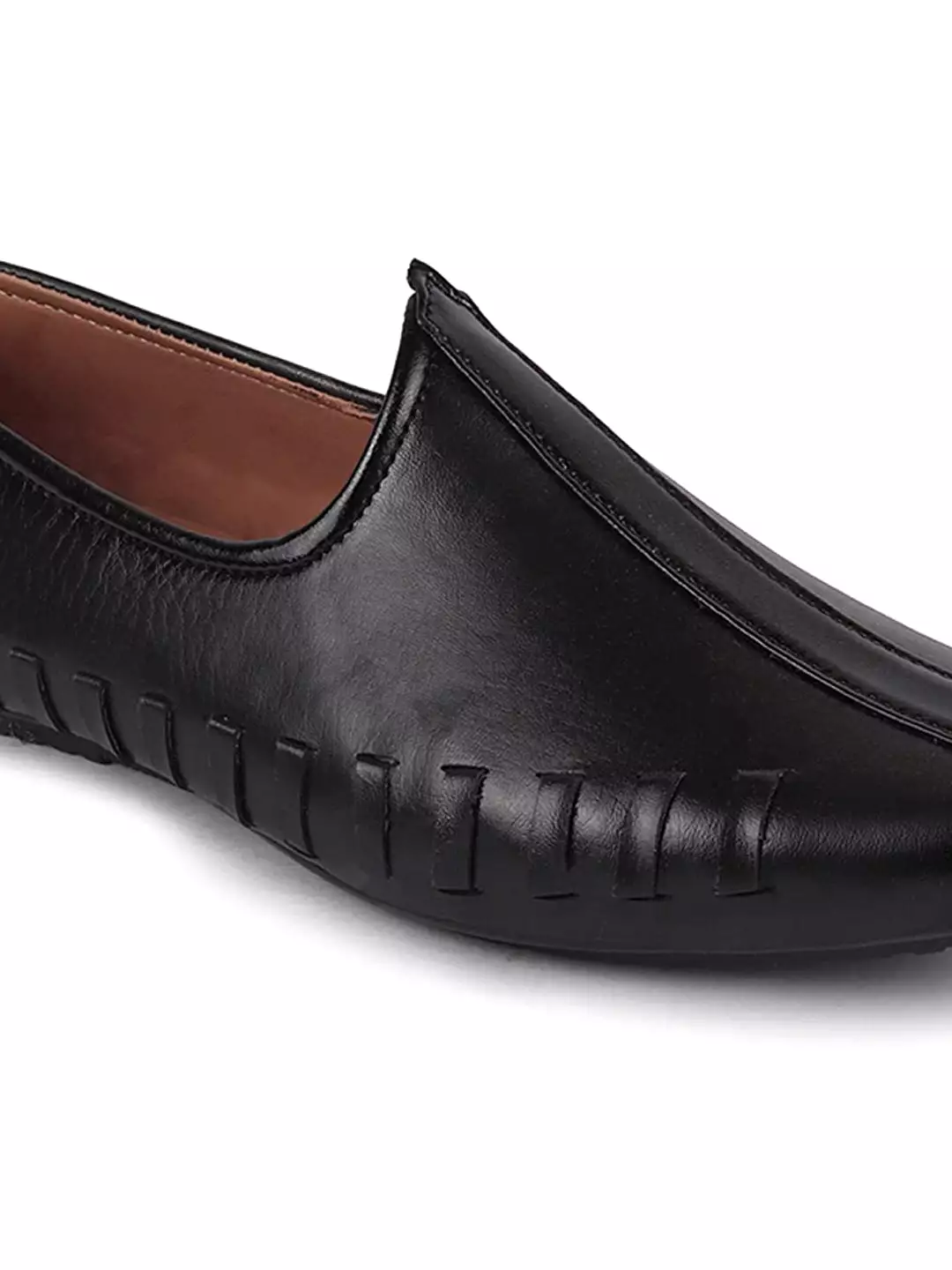 Men Black Ethnic Slip-On Stitched Jutis & Mojaris