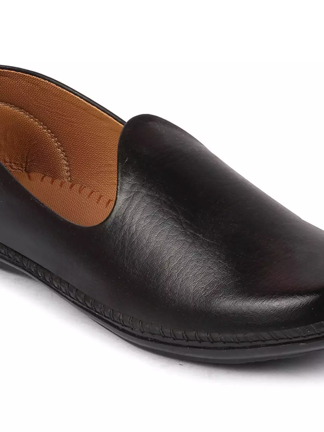 Men Black Ethnic Slip On Stylish Stitched Jutis