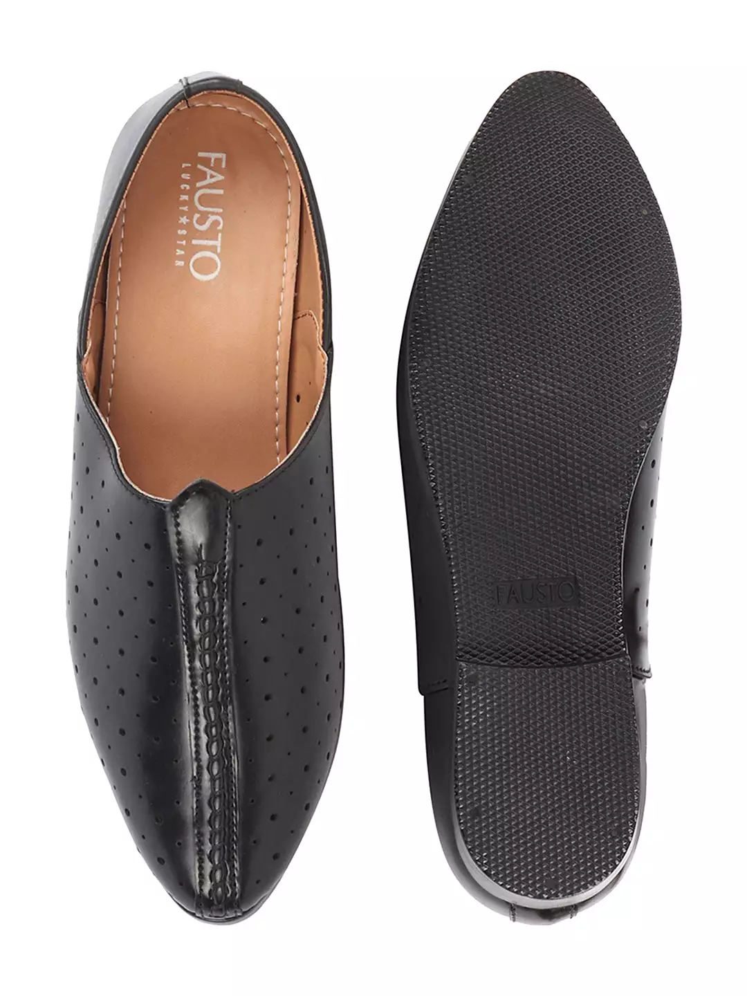 Men Black Ethnic Slip-On Traditional Jutis & Mojaris