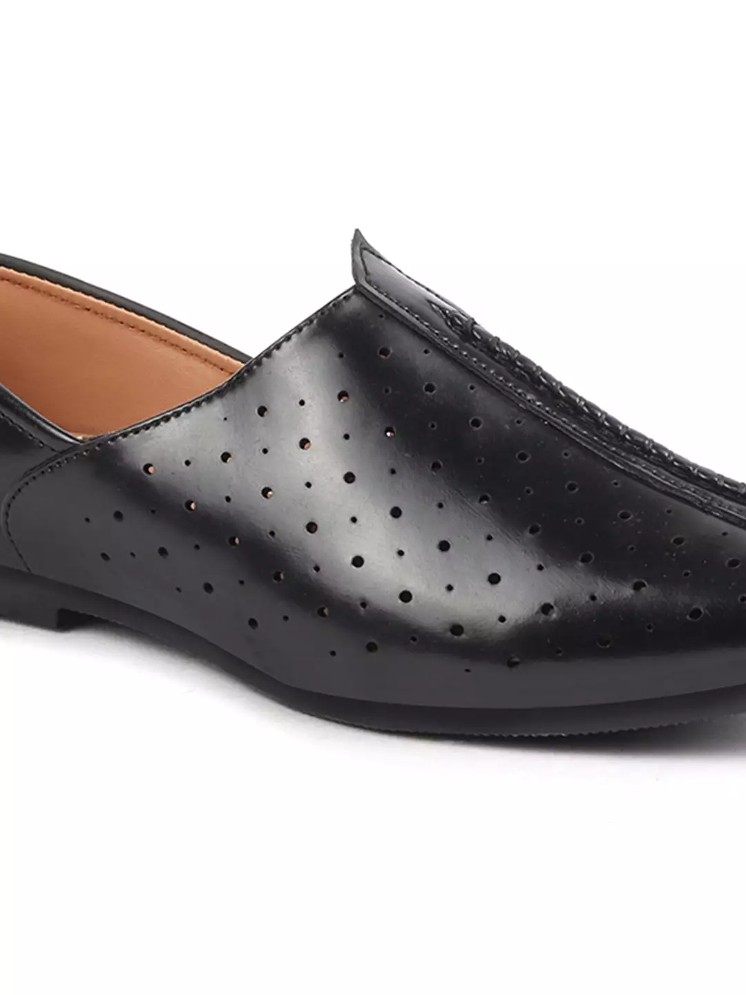 Men Black Ethnic Slip-On Traditional Jutis & Mojaris