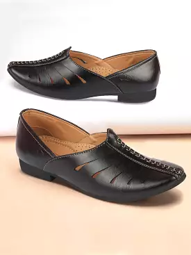 Men Black Ethnic Wedding Party Laser Cut Design Slip On Juttis and Mojaris