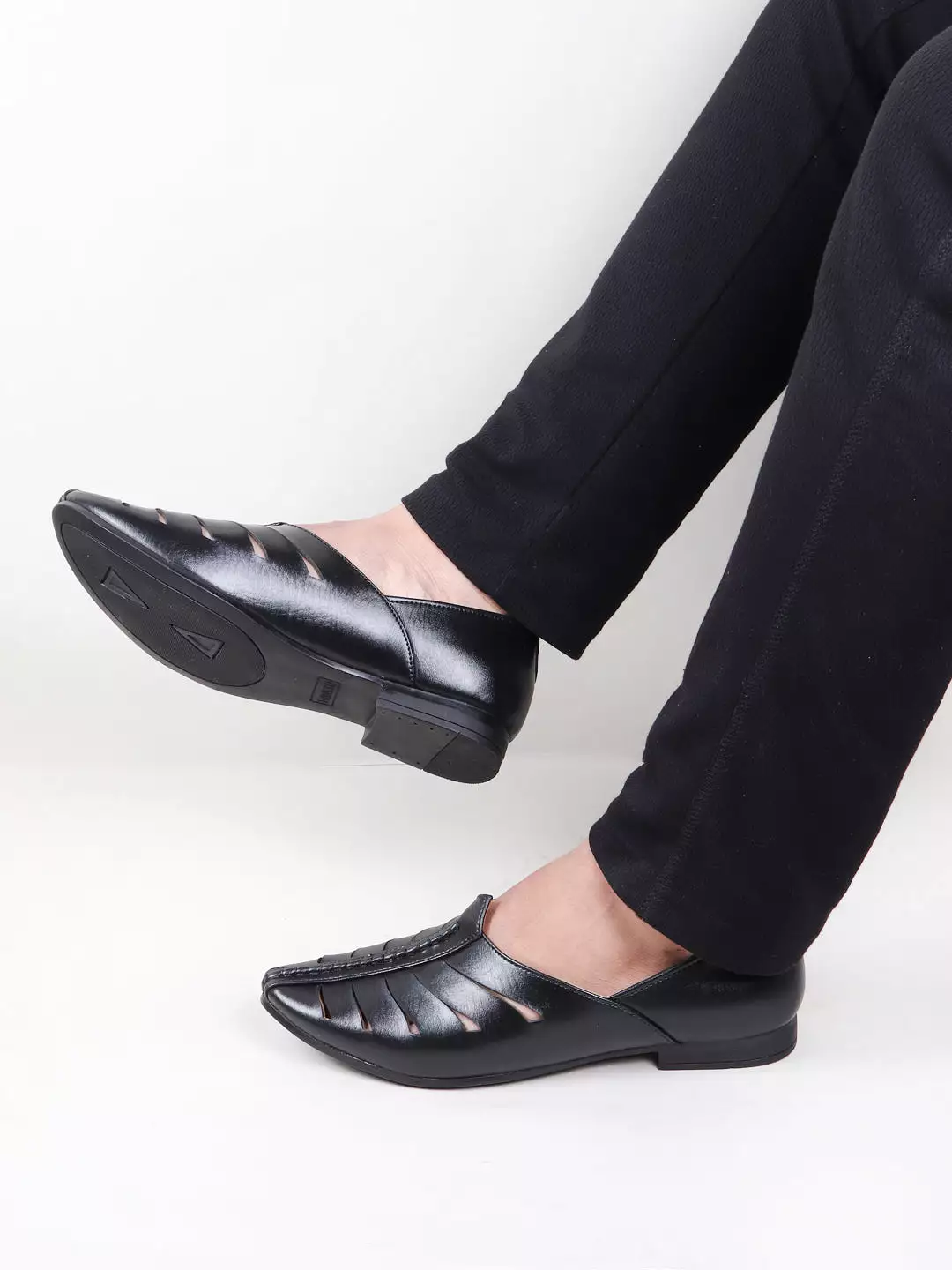 Men Black Ethnic Wedding Party Laser Cut Design Slip On Juttis and Mojaris