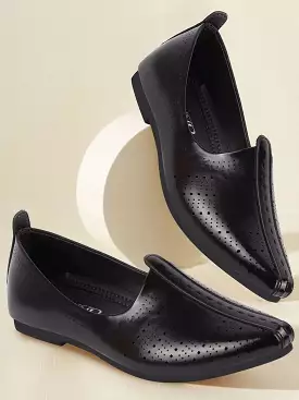 Men Black Laser Cut Design Broad Feet Ethnic Slip On Wedding Juttis and Mojaris