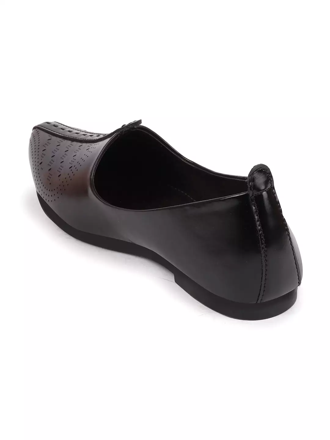 Men Black Laser Cut Design Ethnic Slip On Wedding Juttis and Mojaris