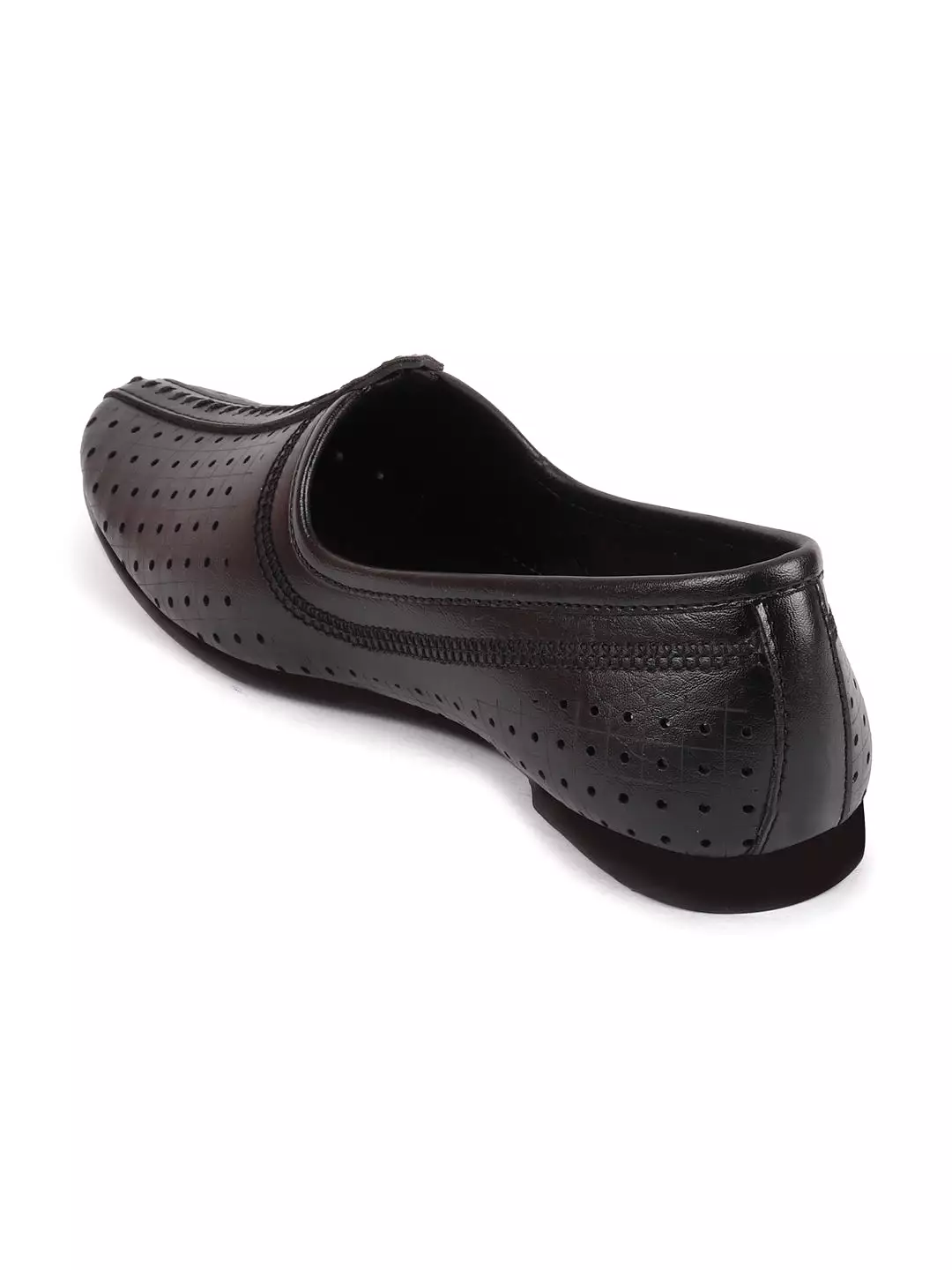 Men Black Laser Cut Design Stitched Ethnic Party Slip On Juttis and Mojaris