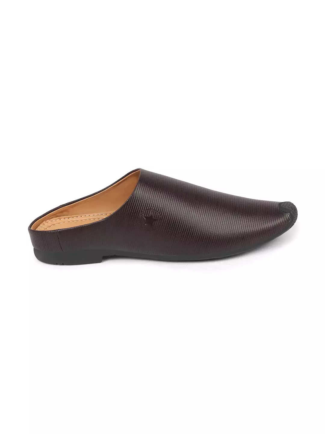 Men Brown Back Open Classic Design Textured Slip-On Ethnic Juttis and Mojaris