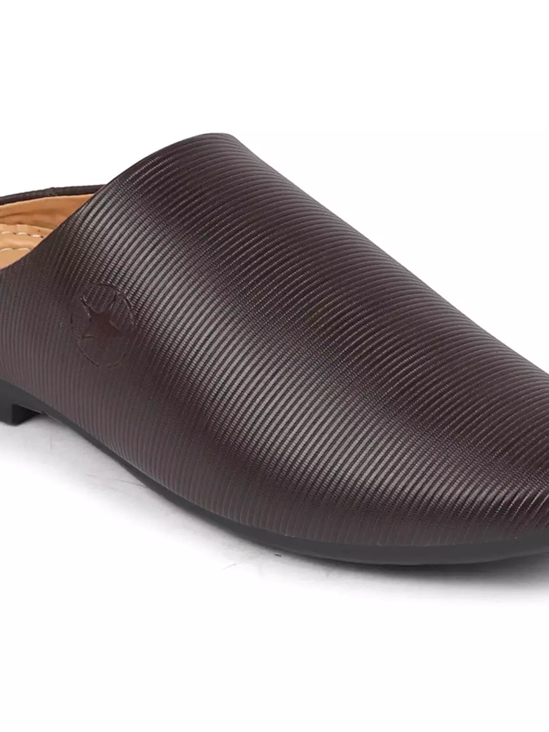 Men Brown Back Open Classic Design Textured Slip-On Ethnic Juttis and Mojaris