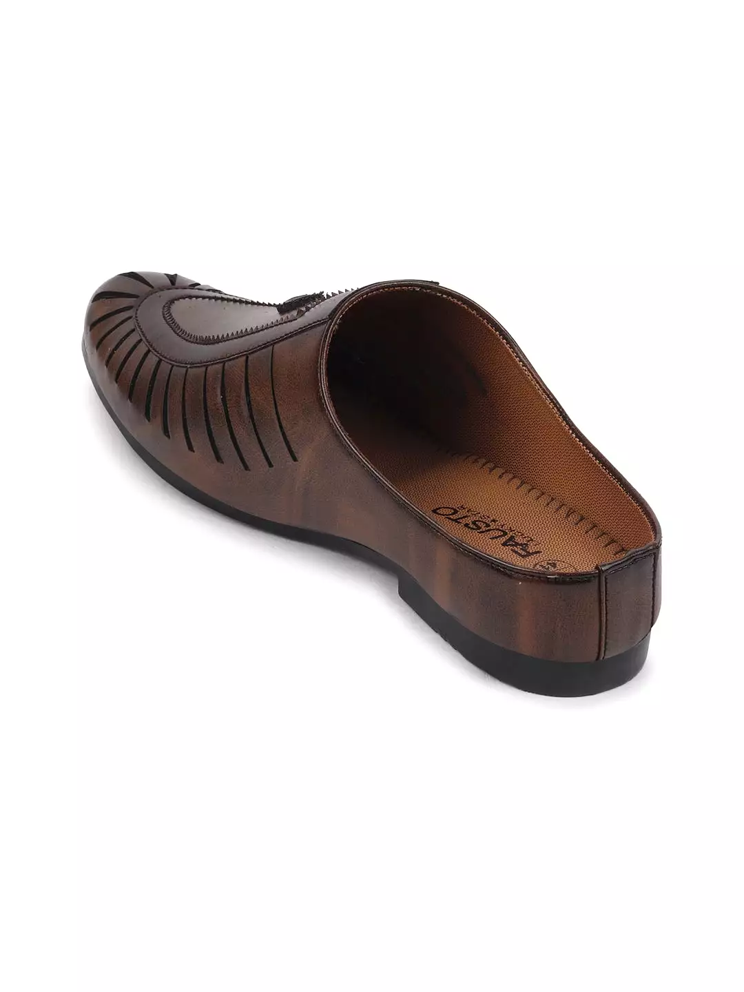 Men Brown Back Open Laser Cut Ethnic Juttis & Mojaris